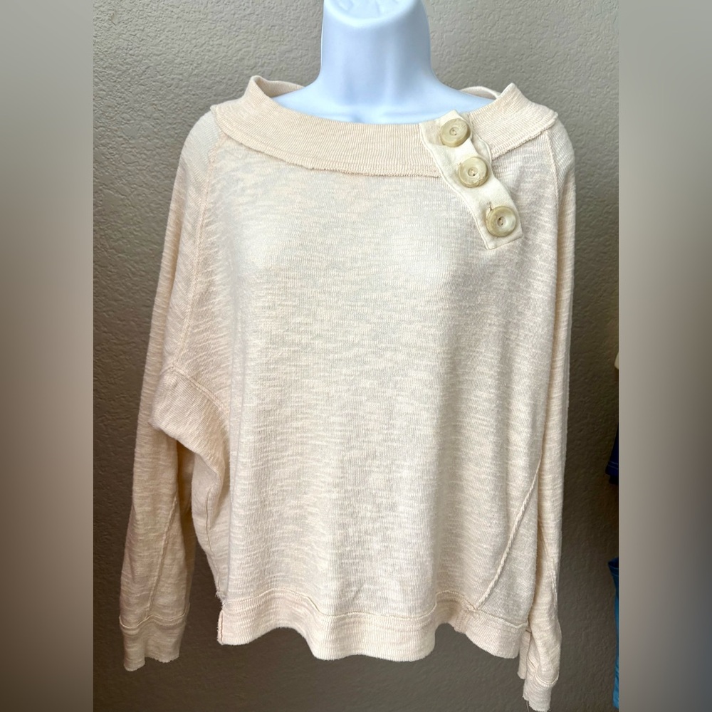 We The Free Cream Cowl Neck Sweater with Button Accents